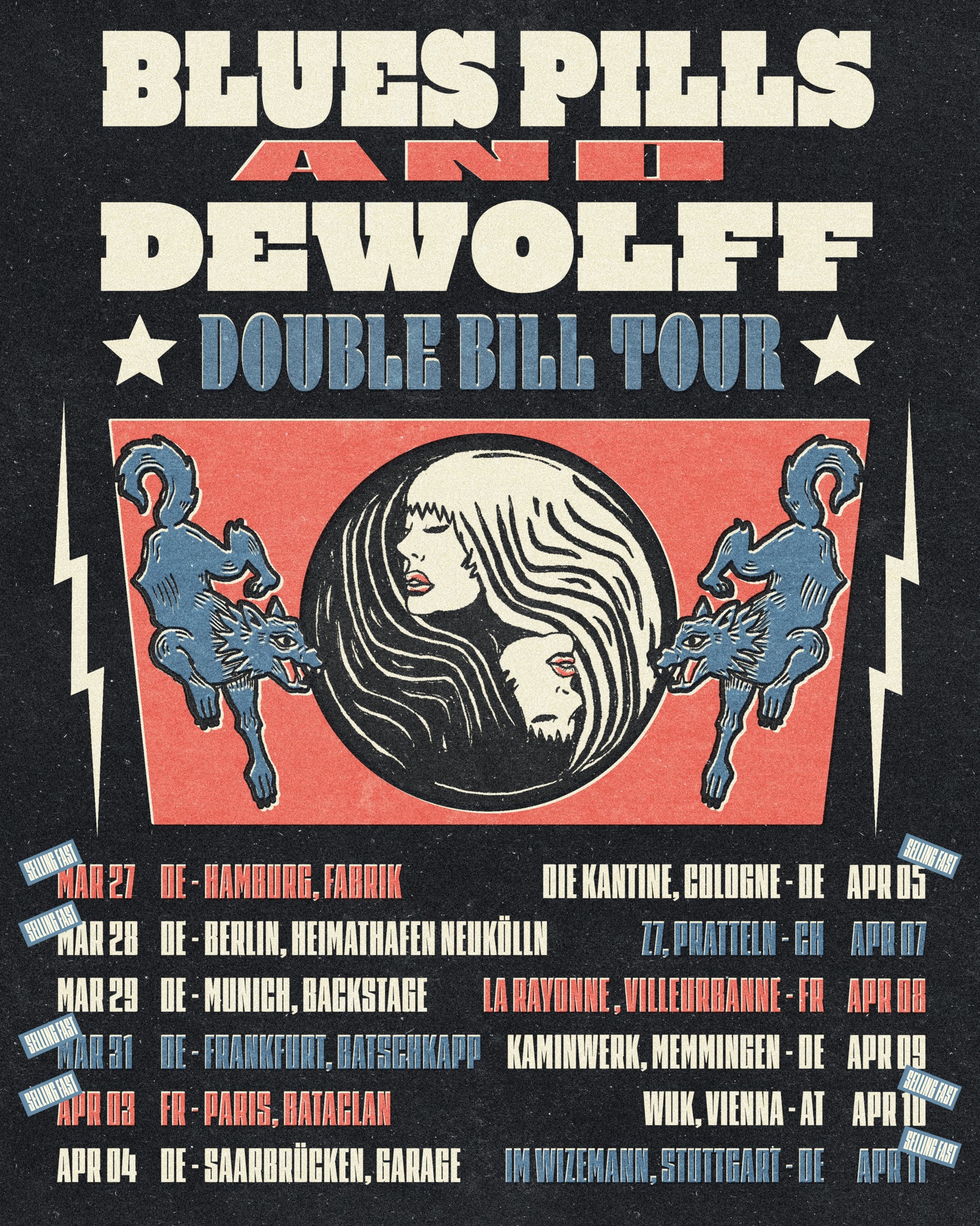 Affiche concert Blues Pills et Dewolff Lyon 2026